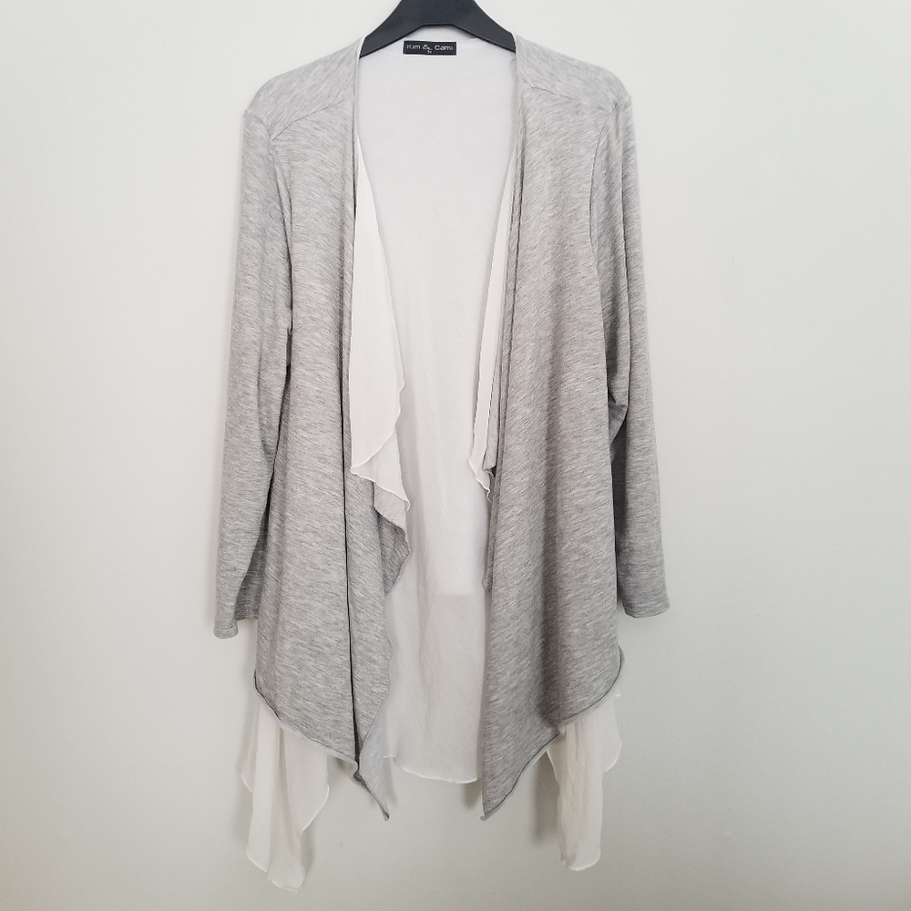 Kim & Cami 1X gray waterfall layered cardigan